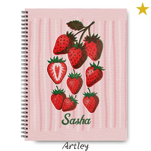 Süße Risograph-Erdbeeren & Streifen mit individuel Notizblock
