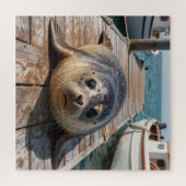 Süße Robbe liegt auf Bootssteg Ozeanpier Puzzle (Horizontal)