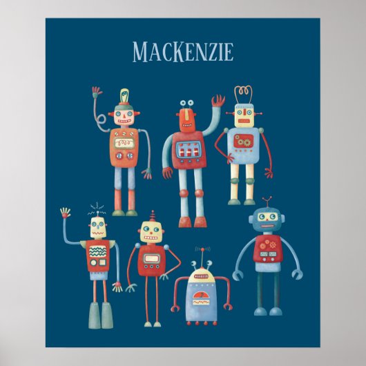 Süße Roboter Personalisiertes Poster (Vorne)