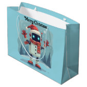 süße Roboter-Weihnachts-Tech-Geschenktasche Große Geschenktüte (Rückseite Schrägansicht)
