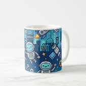Süße Roboterstadt-Tasse - Tech-Muster Kaffeetasse (VorderseiteRechts)