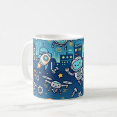 Süße Roboterstadt-Tasse - Tech-Muster Kaffeetasse (Vorderseite Links)