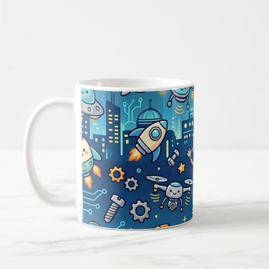 Süße Roboterstadt-Tasse - Tech-Muster Kaffeetasse (Links)