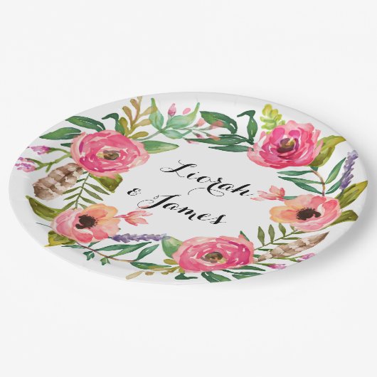 Süße romantische Blume Pappteller (Schrägansicht)