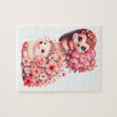 Süße romantische Florale Igel-Duo-Illustration Puzzle (Horizontal)
