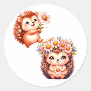Süße romantische florale Igel-Duo-Illustration Runder Aufkleber