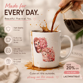 Süße romantische Igel-Espressotasse – Florales Paa Milchtasse
