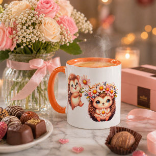 Süße romantische Illustration eines Igel-Duos mit  Tasse