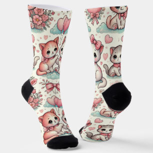 Süße Romantische Katzen-Socken – Anbetungswürdige  Socken