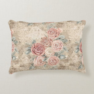Süße romantische rosa Rose Vintage-Kunst Hintergru Dekokissen