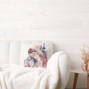 Süße romantische Wasserfarbe-Paare in Paris-Kissen Kissen