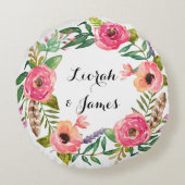 Süße romantische Watercolor-Blume Rundes Kissen (Rückseite)