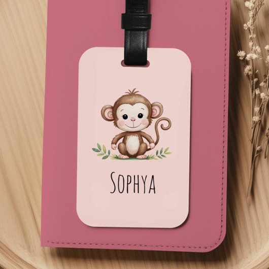 Süße rosa Affe Mädchen Kids Gepäckanhänger