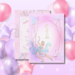 Süße rosa Aquarell-Ballerina Gold geometrischer Na Einladung