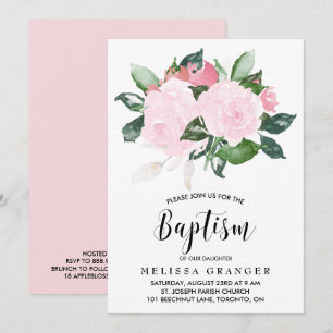 Süße rosa Aquarellrosen Taufe Einladung