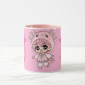 Süße rosa Axolotl Kawaii Chibi Mädchen Kaffeetasse (Zentrum)