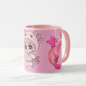 Süße rosa Axolotl Kawaii Chibi Mädchen Kaffeetasse (VorderseiteRechts)