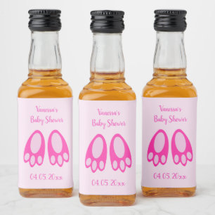 Süße rosa Baby-Mädchen-Hasenfüße Oster-Baby-Party Alkoholflaschenetikett