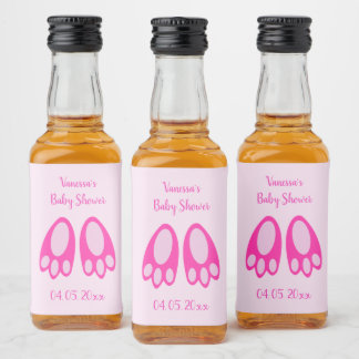 Süße rosa Baby-Mädchen-Hasenfüße Oster-Baby-Party Alkoholflaschenetikett