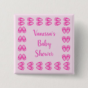 Süße rosa Baby-Mädchen-Hasenfüße Oster-Baby-Party Button