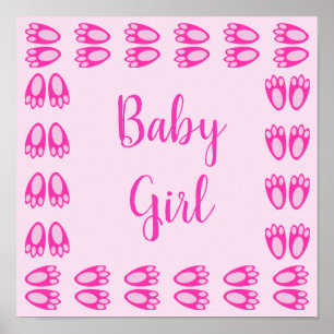 Süße rosa Baby-Mädchen-Hasenfüße Ostern Custom Poster