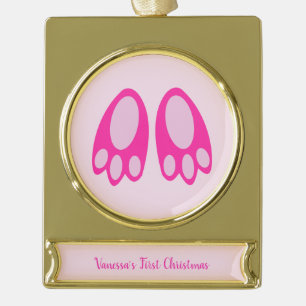 Süße rosa Baby-Mädchen-Hasenfüße Ostern individuel Banner-Ornament Gold