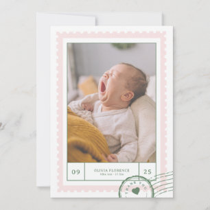 Süße rosa Baby-Postage-Stempel-Foto Dankeskarte