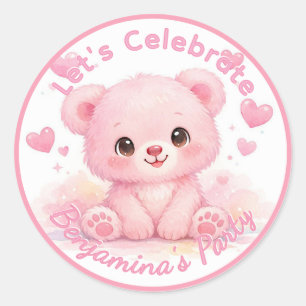 Süße rosa Babybär Mädchen Geburtstag Runder Aufkleber