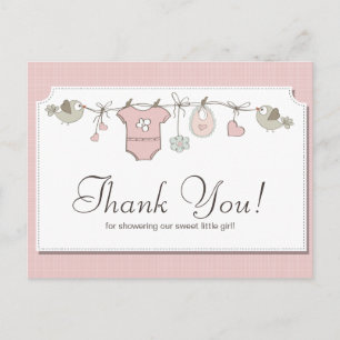 Süße rosa Babykleidung   Baby Shower Danksagung Postkarte