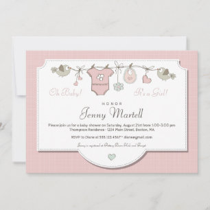 Süße rosa Babykleidung   Babyparty Einladung