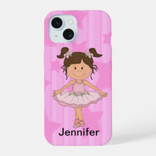 Süße rosa Ballettgirl auf Sternen und Streifen iPhone 15 Hülle