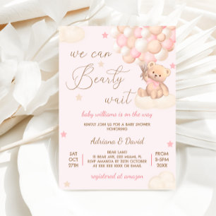 Süße rosa Ballons Mädchen Baby Shower Bär Einladung