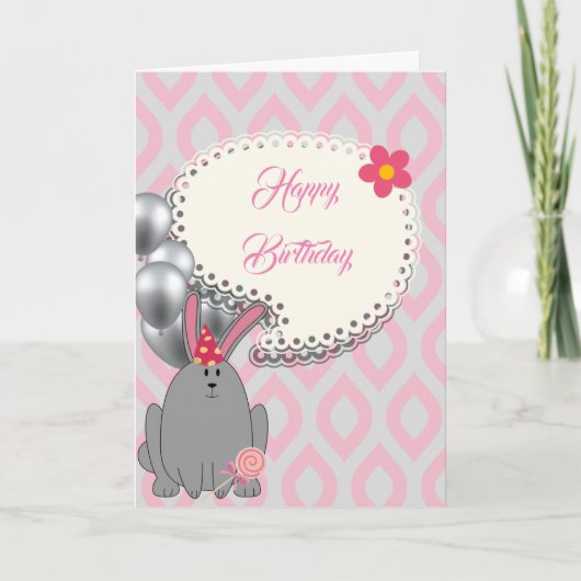 Süße rosa Ballons, süßer Geburtstag Karte (Vorderseite)