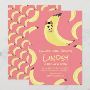 Süße rosa Bananen-Mädchen-Baby-Shower-Einladung Einladung