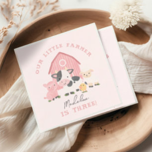 Süße rosa Bauernhof-Tier-Geburtstagsfeier für Mädc Serviette