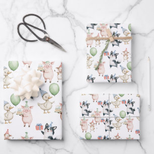 Süße rosa Bauernhoftiere 1. Geburtstag Geschenkpapier Set