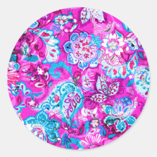 Süße rosa blaue Blumenmuster Runder Aufkleber