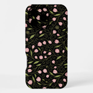 Süße, rosa Blume auf Schwarz mit sich wiederholend iPhone 16 Pro Max Hülle