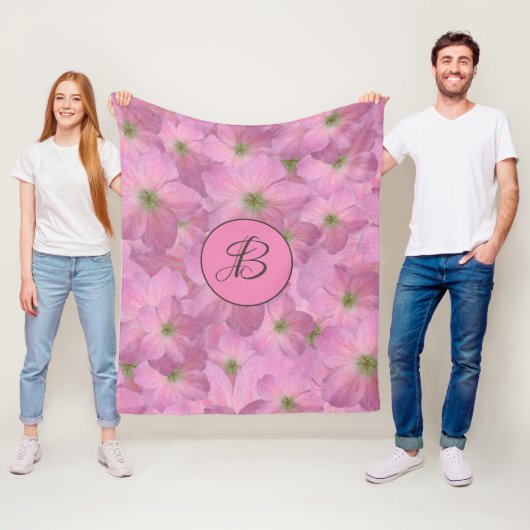 Süße rosa Blumen mit kundenspezifischem Monogramm Fleecedecke (Beispiel)