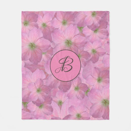 Süße rosa Blumen mit kundenspezifischem Monogramm Fleecedecke (Vorderseite)