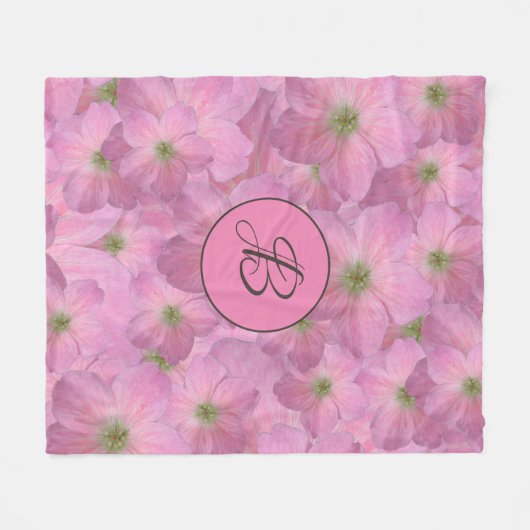 Süße rosa Blumen mit kundenspezifischem Monogramm Fleecedecke (Vorderseite (Horizontal))
