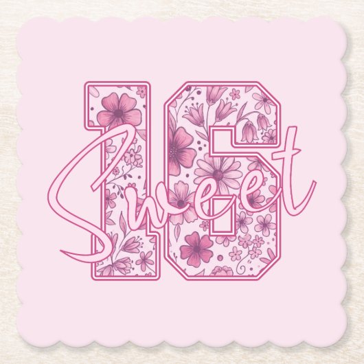 Süße rosa Blumen zum 16. Geburtstag Untersetzer (Vorderseite)