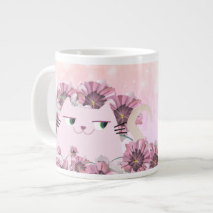 Süße rosa Blumenkatze Jumbo-Tasse