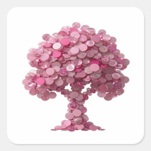 Süße rosa Brustkrebs-Bewusstseinsbaum-Handwerk Quadratischer Aufkleber