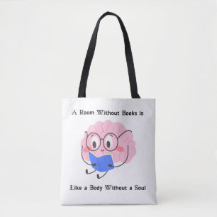 Süße rosa Bücherwurm-Lesekunst-Zitat-Illustration Tasche