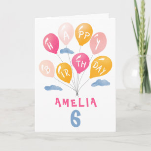 Süße rosa bunte Luftballons Mädchen Geburtstag Karte