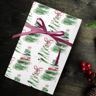 Süße rosa Coquette-Schleifen Weihnachtsbäume creme Geschenkpapier