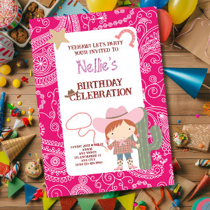 Süße Rosa Cowgirl Kindergeburtstag Einladung