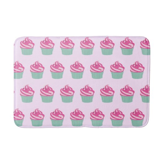 Süße rosa Cupcakes Muster Pastellrosa Badematte (Vorderseite)