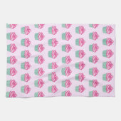 Süße rosa Cupcakes Muster Pastellrosa Geschirrtuch (Horizontal)
